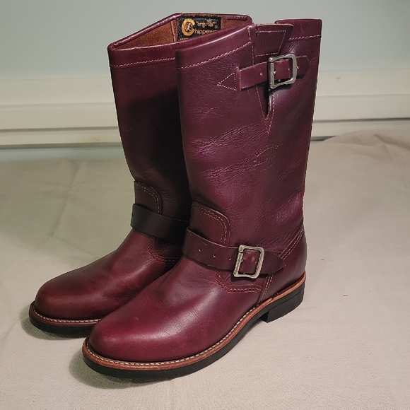 Chippewa Burgundy Leather Engineer Boots Womens Size 8 EUC - Picture 1 of 7